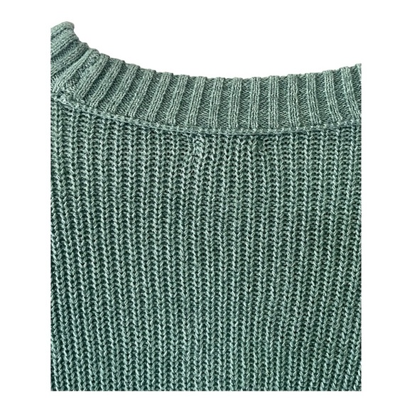 Sage Green Cropped Knit Crew Neck Sweater - Picture 6 of 10